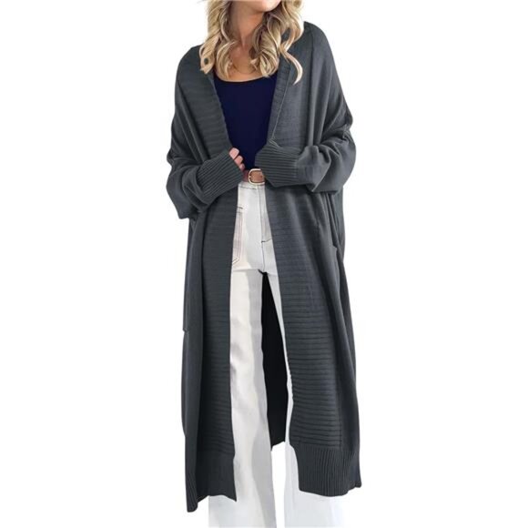 Womens Long Cardigan Sweaters with Pockets Charcoal - Picture 1 of 5